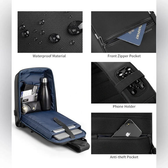 Kingsons Laptop Sling Backpack  13 Inch Waterproof Nylon Single Shoulder - Picture 5 of 12